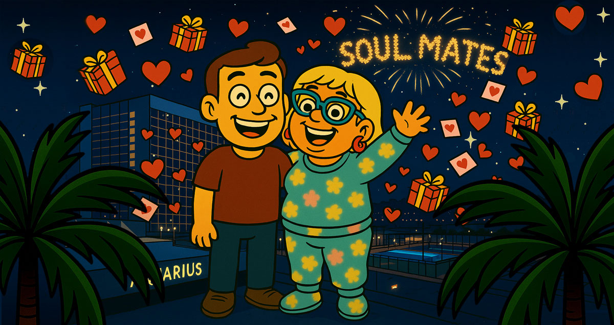 Narcy showers hearts, gifts, and messages as fireworks spell 'SOULMATE' in the sky during a night out.