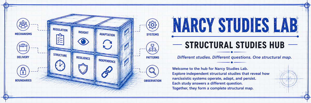 Blueprint-style Narcy Studies Lab structural studies hub map